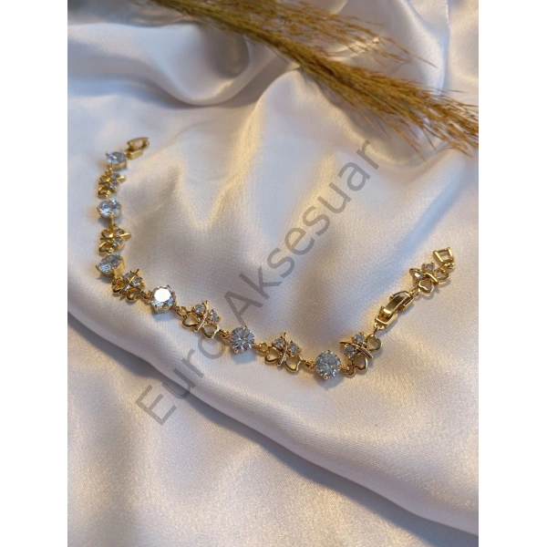 Zirkon Taşlı Kelebek Detaylı Vip Bileklik