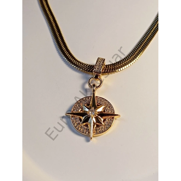 Zirkon Taşlı Kutup Yıldızı Figürlü Çelik Kolye