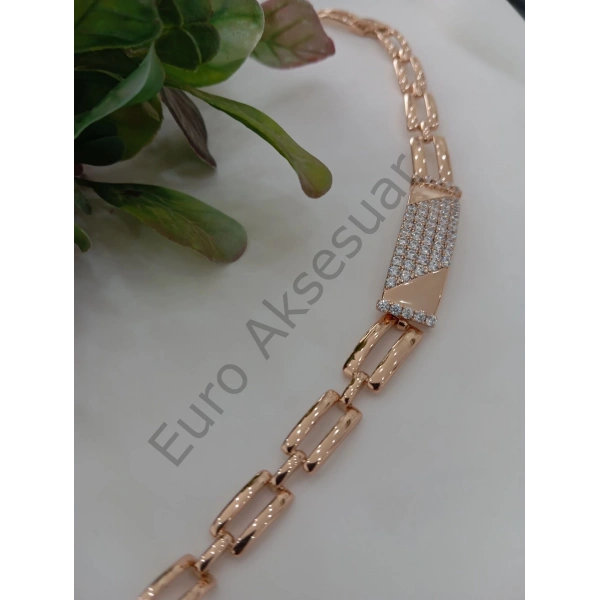 Zirkon Taşlı Vip Plaka Bileklik