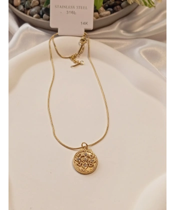 14 K Kaplama Antik Desen Figürlü Çelik Kolye