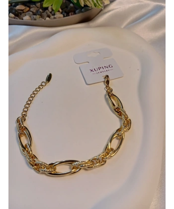 Zincir Detaylı Şık Vip Bileklik - Xuping Jewelry - 14 K Kaplama (18-21 cm uzunluğunda)