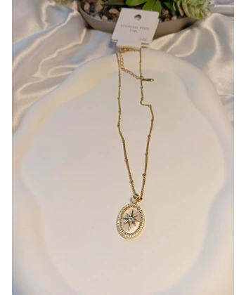 Sedefli Kutup Yıldızı Model Çelik Kolye