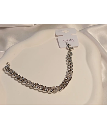 Gümüş Renk Zirkon Taşlı Zincir Detaylı Xuping Jewelry Bileklik