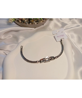 Gümüş Renk Geometrik Desenli Xuping Jewelry Zirkon Taşlı Bileklik 20 cm