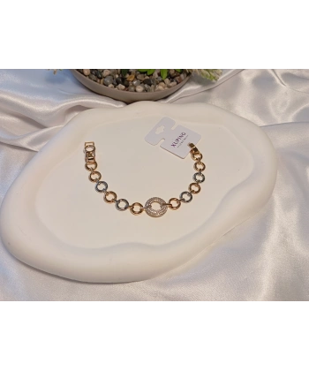 Zirkon Taşlı Halka Detaylı Gümüş ve Rose Renkli Xuping Jewelry Bileklik 17-19 cm