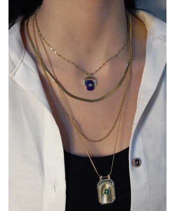 Gold Kaplama Katmanlı Çelik Kolye Seti