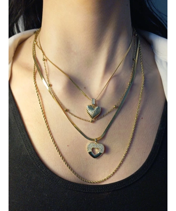 14 K Kaplama Kalp Detaylı Zirkon Taşlı 4Lü Kolye Seti