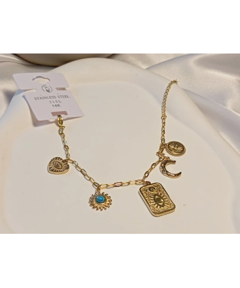 Sembol Figürlü Çelik Şans Bilekliği (Göz, Güneş, Hilal, Kalp)