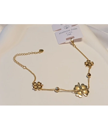 14K Altın Kaplama Çelik Üçlü Yonca Şans Bilekliği