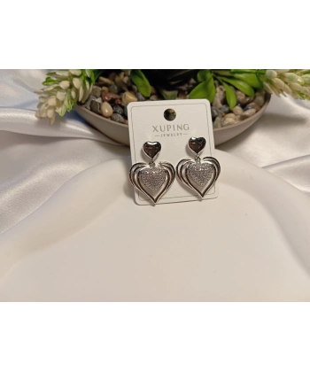 Xuping Jewelry Gümüş Kaplama Zirkon Taşlı Kalp Küpe (3 cm)