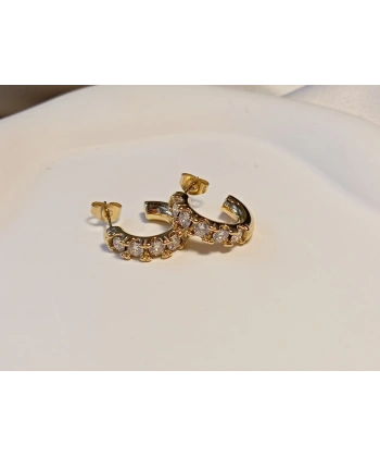 316L Paslanmaz Çelik Gold Renk Zirkon Taşlı Yarım Halka Küpe (1,5 cm)