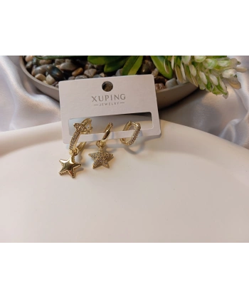 Xuping Gold Lüks Kaplama Üçlü Yıldız Kombin Küpe Seti - 1 cm