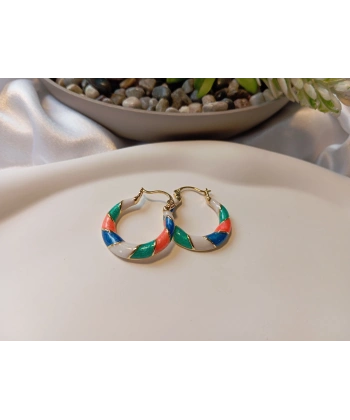 Xuping Gold Kaplama Renkli Emaye İşlemeli Üçlü Sarmal Halka Küpe (3 cm)