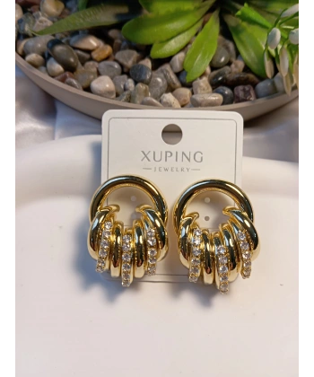 Euro Aksesuar Xuping Gold Vip Seri - Zirkon Taşlı Burgu Tasarım Lüks Küpe