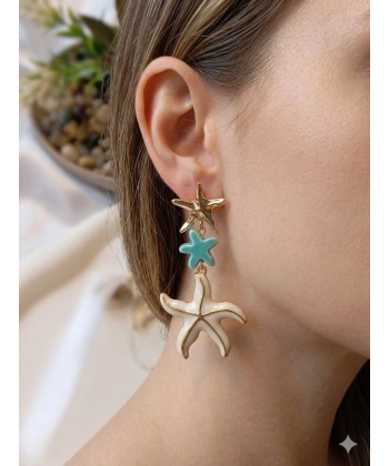 Euro Aksesuar 3lü Deniz Yıldızı Bijuteri Küpe - Gold