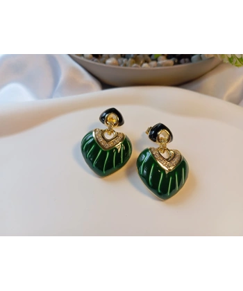 Euro Aksesuar - Emerald Heart: Altın Kaplama Yeşil Mine İşlemeli Zirkon Taşlı Kalp Küpe