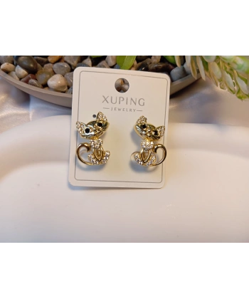 XUPING 1,5 cm Taşlı Altın Kaplama Kedi Figürlü Küpe – Euro Aksesuar