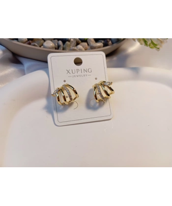 Xuping Jewelry 14 Ayar Altın Kaplama 1.5 cm Çoklu Hatlı Modern Halka Küpe