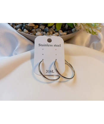 Euro Aksesuar 316L Cerrahi Çelik Gümüş Renk Orta Boy Halka Küpe (3 cm)