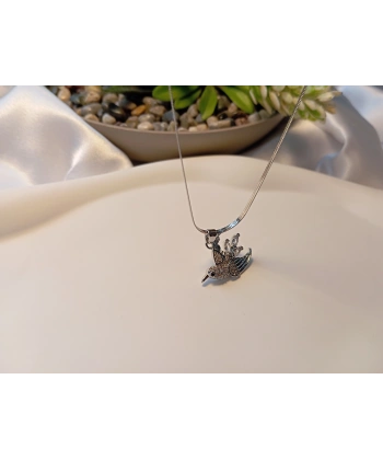 316L Çelik Ayarlanabilir Zincir Kolye, 45-50 cm, Kuş Figürü, Kadın Aksesuar, Silver, Zirkon Taşlı
