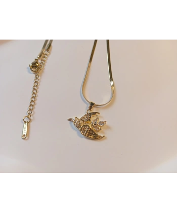 316L Çelik Ayarlanabilir Zincir Kolye, 45-50 cm, Gold Balık Sırtı Model, Kuş Figürü, Kadın Aksesuar, Zirkon Taşlı, Euro Aksesuar