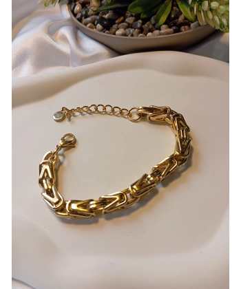 316L Çelik Ayarlanabilir Zincir Bileklik, 17-23 cm, Kral Zincir Model, Kadın-Erkek Aksesuar, Gold Kaplama, Paslanmaz, Euro Aksesuar