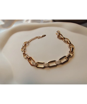 Euro Aksesuar Xuping Bileklik, 19-23 cm Ayarlanabilir Zincir, Rosegold Kaplama Oval Halkalar, 3 Sıra Kristal Taş Detayı, Suya Dayanıklı