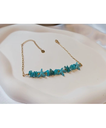 Euro Aksesuar Gold Kaplama Turkuaz Taşlı Deniz Yıldızı Çelik Halhal