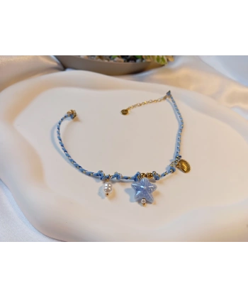 Euro Aksesuar Gold Kaplama Açık Mavi Kristal Taşlı Deniz Yıldızı ve İnci Halhal