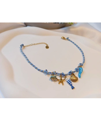 Gold Detaylı Marin Temalı Mavi Çelik Halhal (22-27 cm)