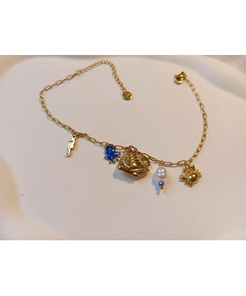 Deniz Dünyası Figürlü İncili Gold Çelik Halhal (22-27 cm)