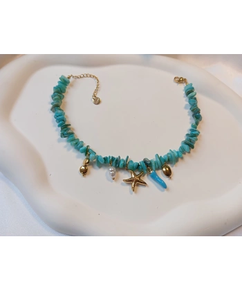 Euro Aksesuar Paslanmaz Çelik Deniz Yıldızı Figürlü Turkuaz Doğal Taş Halhal (22-27 cm)