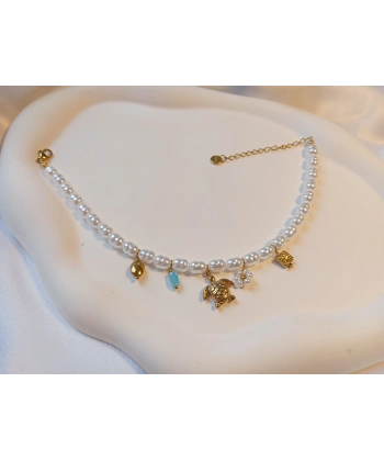 Euro Aksesuar Çelik 14 Ayar Altın Kaplama İncili ve Figürlü Halhal (22-27 cm)