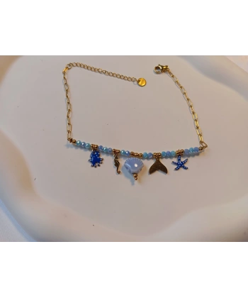 Euro Aksesuar Çelik 14 Ayar Altın Kaplama Marin Figürlü Kristal Halhal (22-27 cm)