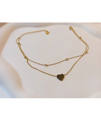 Euro Aksesuar Çelik 14 Ayar Altın Kaplama Çift Sıra Minimal Kalp Halhal (21-26 cm)
