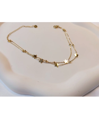 14K Altın Kaplama Çelik Çift Zincirli Yıldız Figürlü Halhal (21-26 cm)