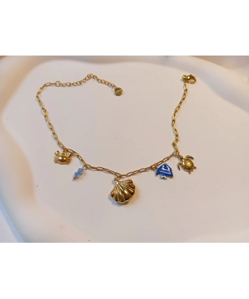 Euro Aksesuar Çelik 14 Ayar Altın Kaplama Deniz Kabuğu ve Yengeç Figürlü Halhal (22-27 cm)