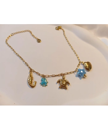 Euro Aksesuar Çelik 14 Ayar Altın Kaplama Deniz Dünyası Figürlü Halhal (23-28 cm)