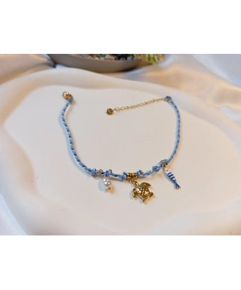 Euro Aksesuar Çelik 14 Ayar Altın Kaplama Marin Örgü Kordonlu Kaplumbağa Halhal (22-28 cm)