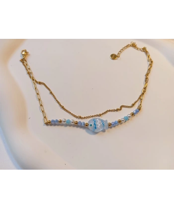 Euro Aksesuar Çelik 14 Ayar Altın Kaplama Çift Zincirli Cam Balık Halhal (21-27 cm)