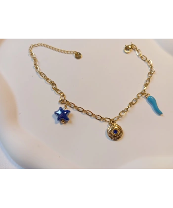 Euro Aksesuar Çelik 14 Ayar Altın Kaplama Göz ve Yıldız Figürlü Şans Halhalı (21-25 cm)