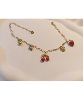 Euro Aksesuar Çelik 14 Ayar Altın Kaplama Karışık Meyve Figürlü ve Taşlı Halhal (21-27 cm)