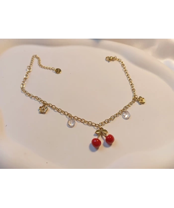 Euro Aksesuar Çelik 14 Ayar Altın Kaplama Kiraz Figürlü ve Taşlı Halhal (21-27 cm)