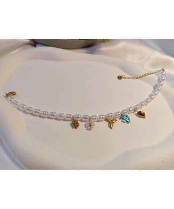 Euro Aksesuar Çelik 14 Ayar Altın Kaplama İncili Deniz Temalı Halhal (21-27 cm)