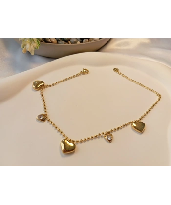 Euro Aksesuar Çelik 14 Ayar Altın Kaplama Kalpli Halhal (21-28 cm)