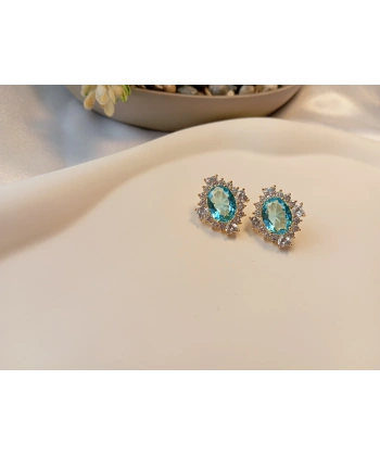 Xuping Jewelry 14 Ayar Altın Kaplama Akuamarin Kristal Taşlı Lüks Küpe (2 cm)