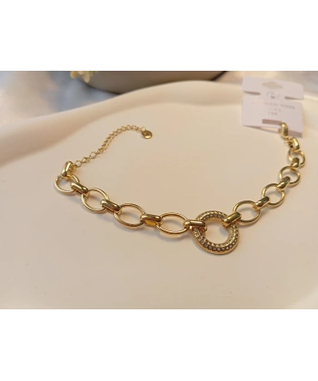 14 Ayar Altın Kaplama 316L Çelik Zirkon Taşlı Halka Detaylı Zincir Bileklik (18-23 cm)