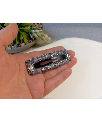 7 cm Kristal Markiz Taşlı Gümüş Renk Lüks Çıt Çıt Toka