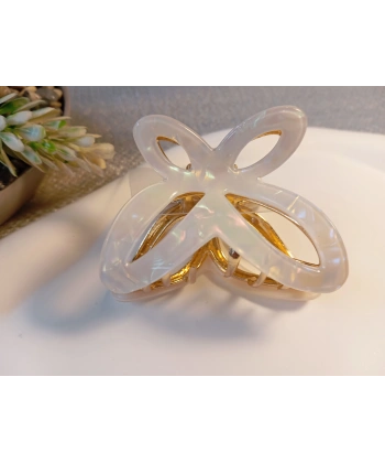 Euro Aksesuar Sedefli Krem Desenli Lüks Metal Kelebek Mandal Toka