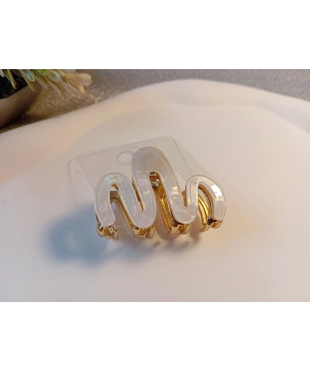 Euro Aksesuar Modern W-Line Sedefli İridyum Kaplama Orta Boy Metal Mandal Toka - 5 cm